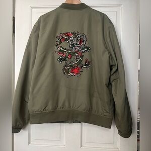 Olive green Old navy men’s jacket with added dragon patch